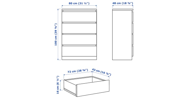MALM chest of 4 drawers, white, 80x100 cm - IKEA